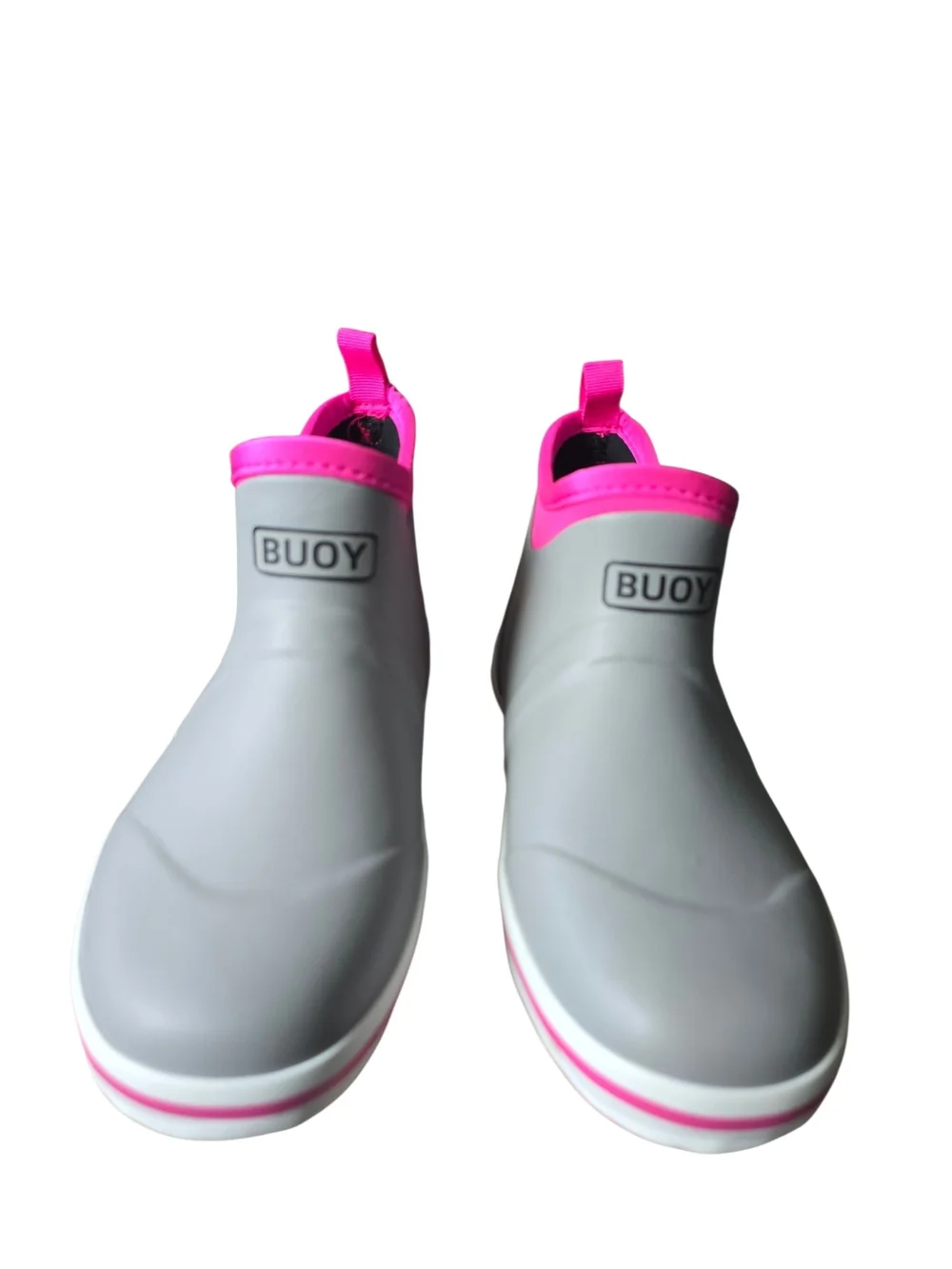 Buoy Chidren's Gray and Pink Rain Ankle Rubber Slip On Boots | Size 4